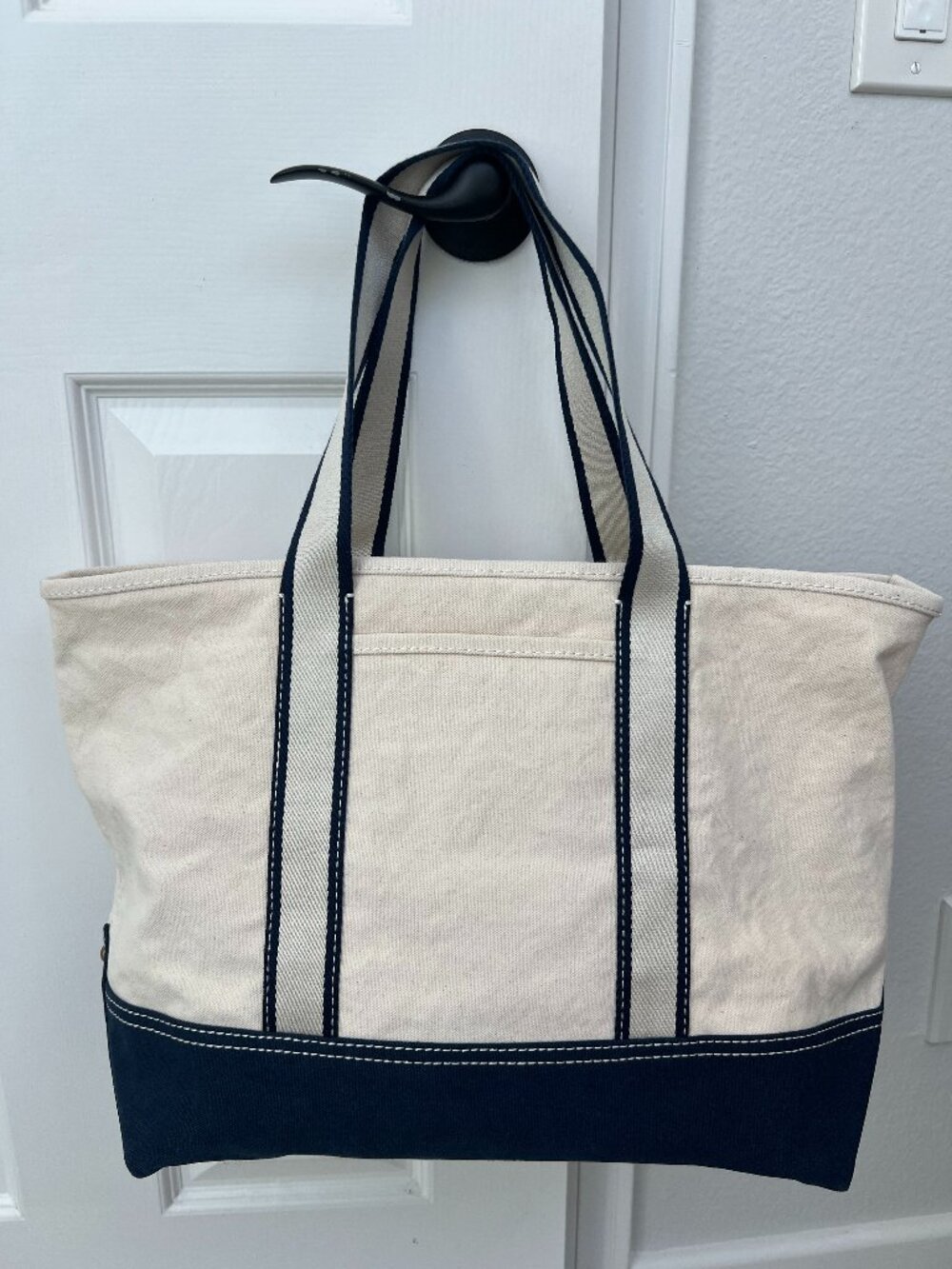 J. Crew medium navy/natural cotton/canvas Montauk tote (NWT)